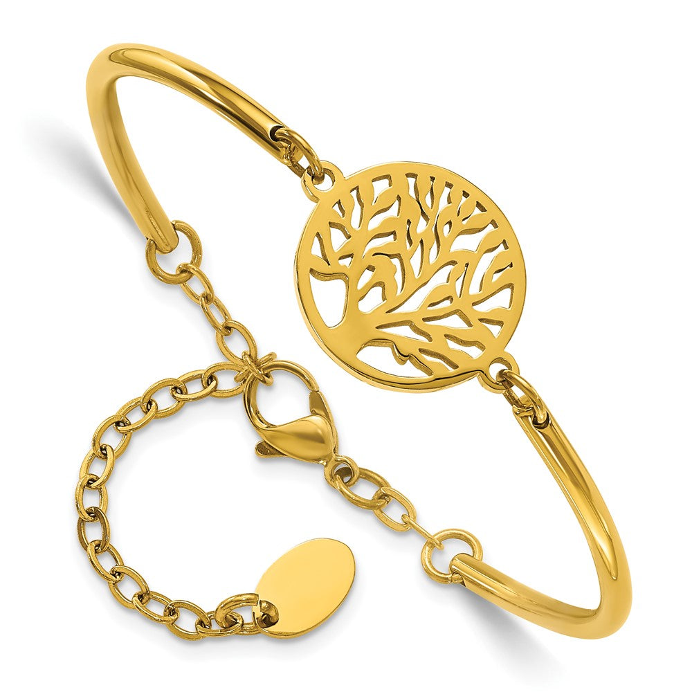 Stainless Steel Polished Yellow IP Tree 5.5in w/2in ext Bracelet 5.5 inches