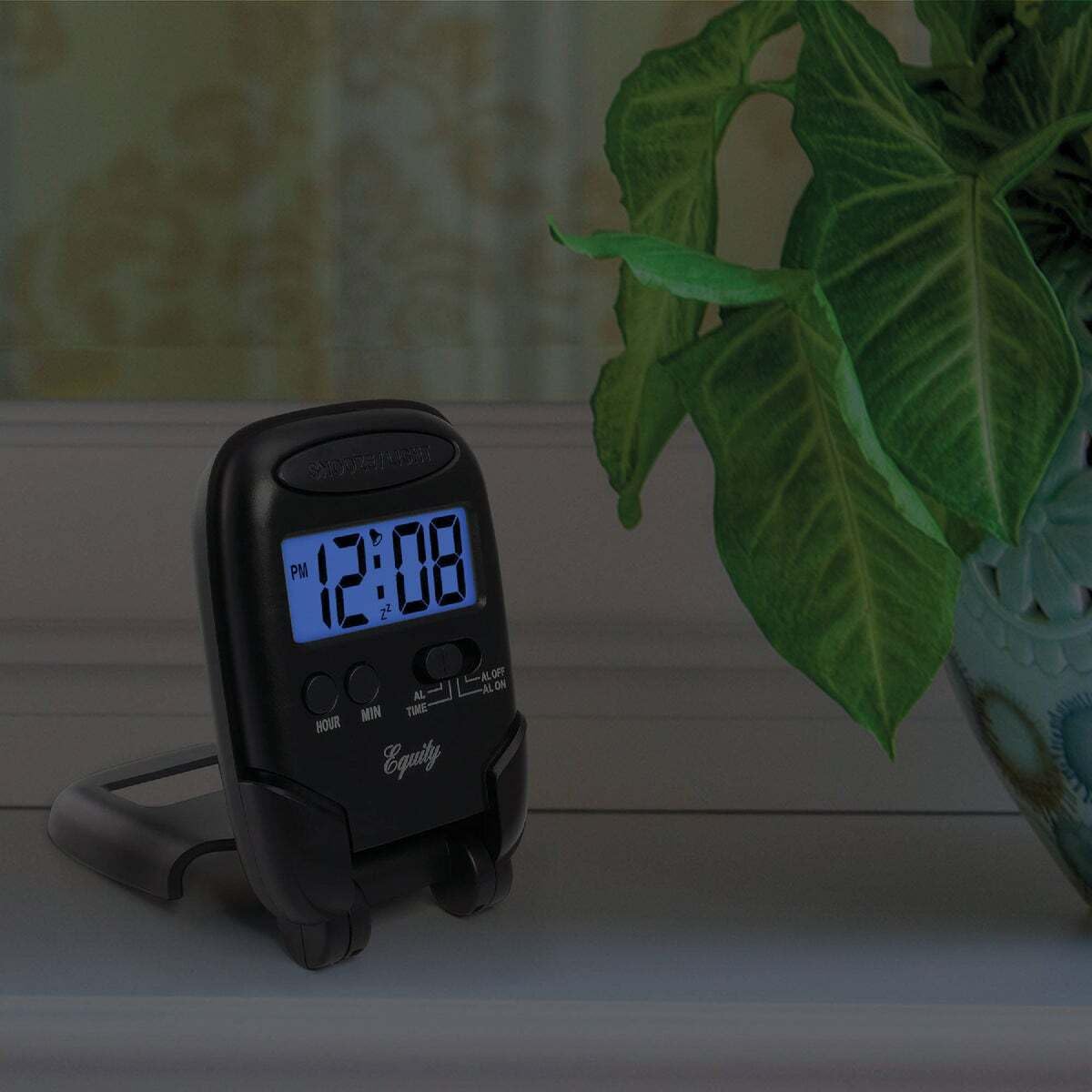 Equity by La Crosse Black LCD Fold-up Travel Alarm Clock, 31302