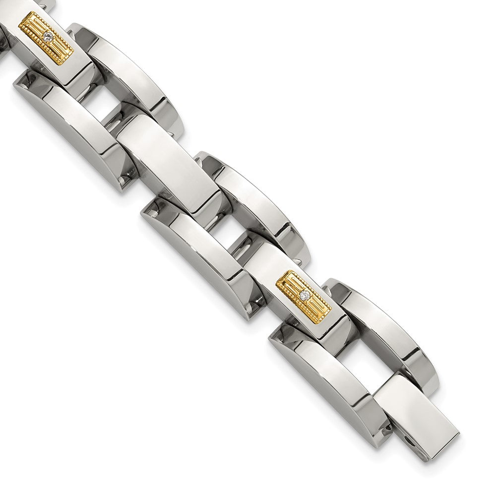 Chisel Stainless Steel Polished with 14K Gold Accent and 1/20ct. Diamond 8.25 inch Link Bracelet 8.25 inches