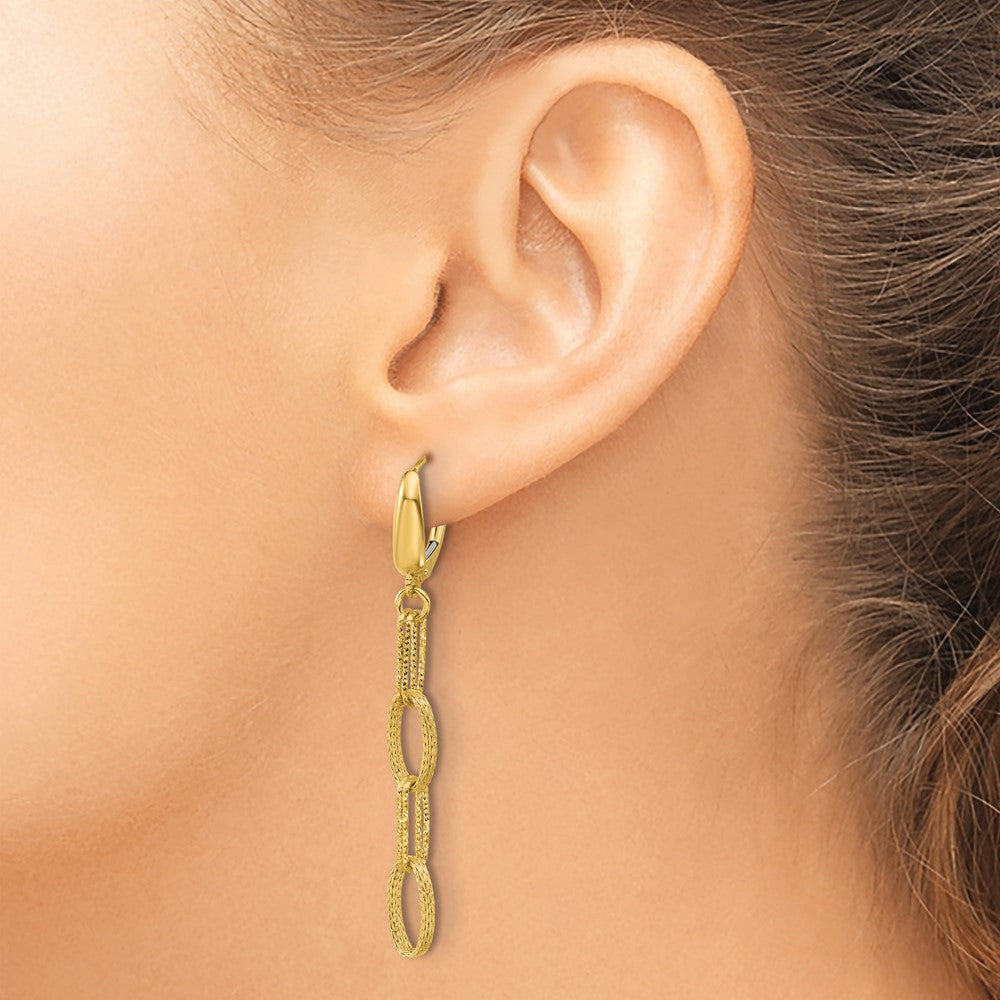 14K Polish/Texture/Dia-cut Fancy Oval Link Dangle Earrings