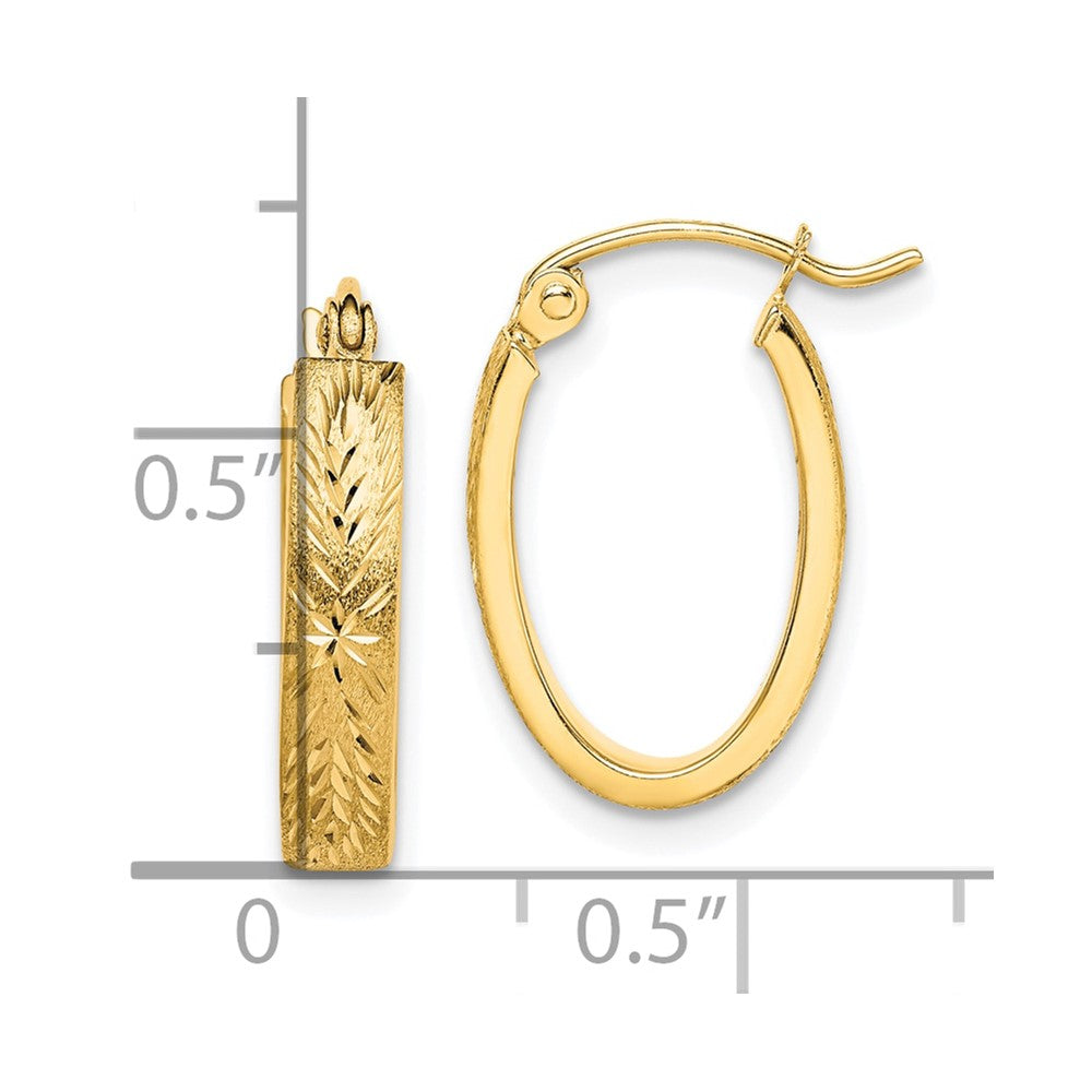 10K Brushed Diamond Cut Oval Hoop Earrings