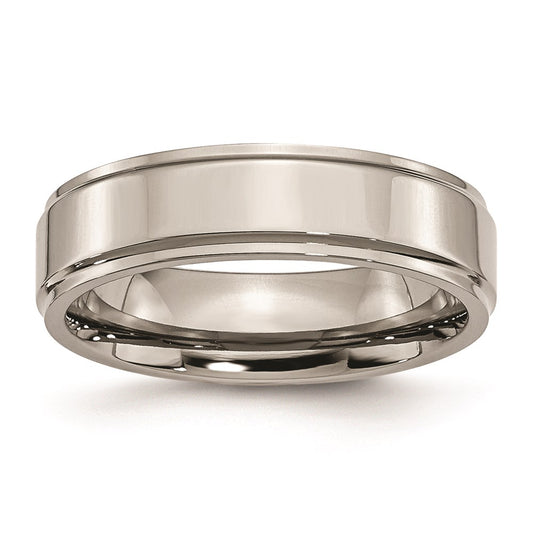 Titanium Polished 6mm Ridged Edge Band Size - 11