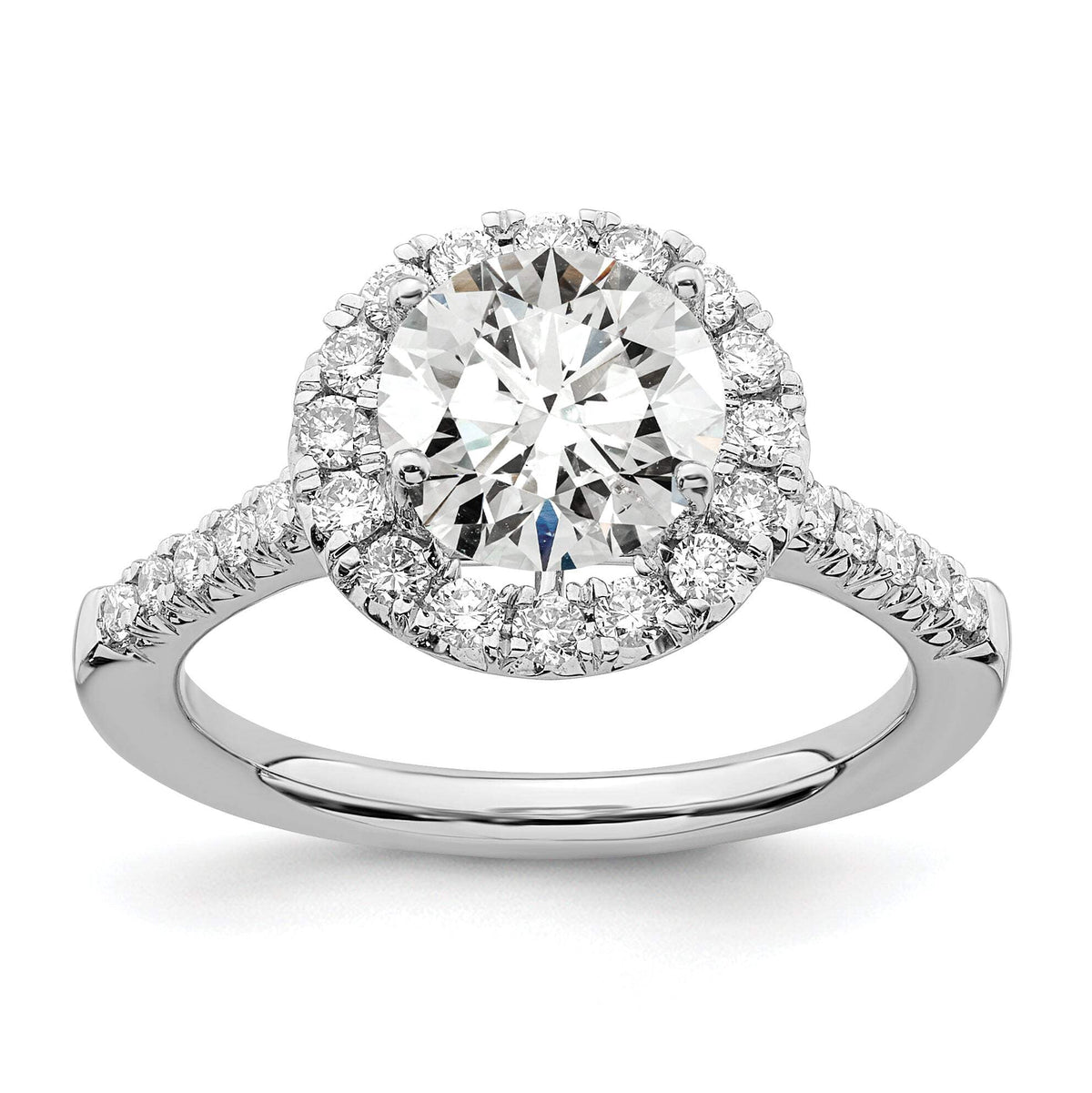 14k White Gold 1/2 carat Lab Grown Diamond VS/SI+ G+ 2 carat Center Round Semi Mount Engagement Ring