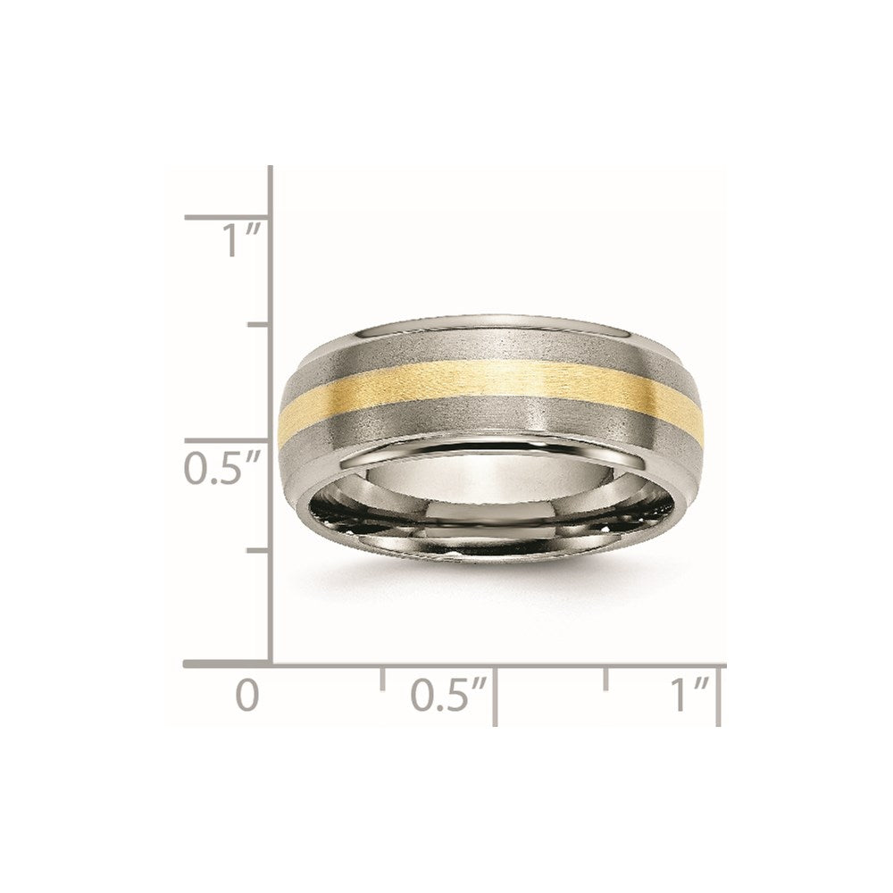 Titanium Brushed Center w/14k Yellow Inlay 8mm Ridged Edge Band Size - 10.5