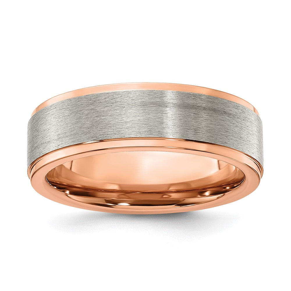 Titanium Brushed & Polished Rose IP-plated 7mm Band Size - 7