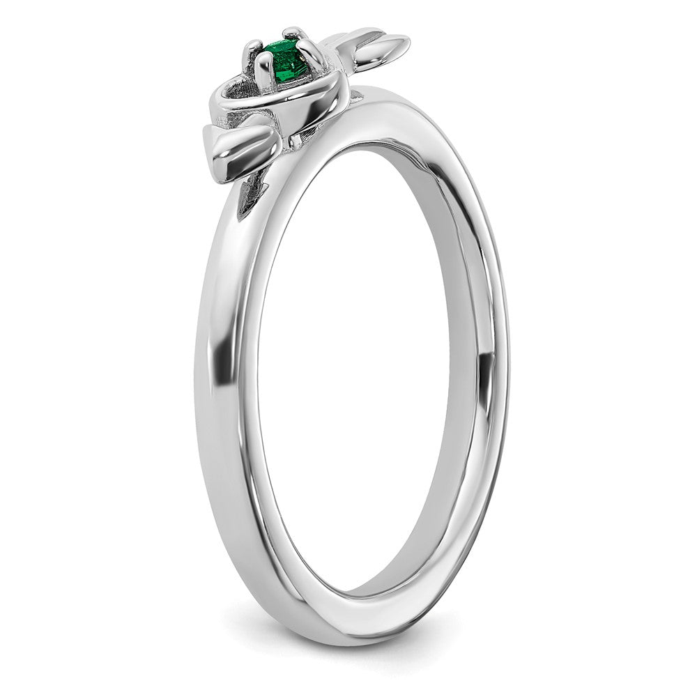 Sterling Silver Stackable Expressions Rhodium-plated Created Emerald Heart with Arrow Ring Size -7