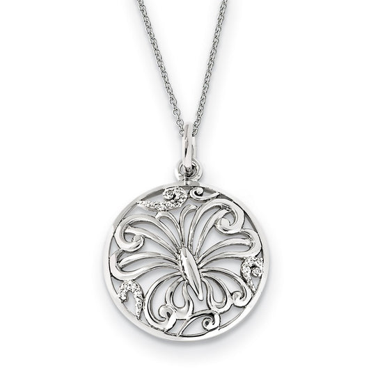 Sterling Silver CZ Miracles 18in Butterfly Necklace