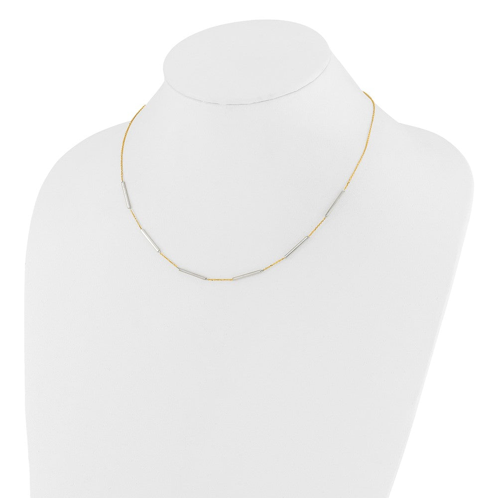 14K Two-tone Polished 6 Bar Stations w/1.5in ext. Necklace