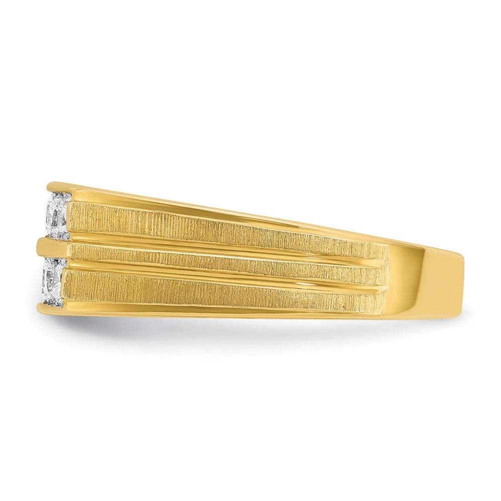 IBGoodman 14k Men's Polished Satin and Grooved 2-Row 5/8 Carat AA Quality Diamond Ring