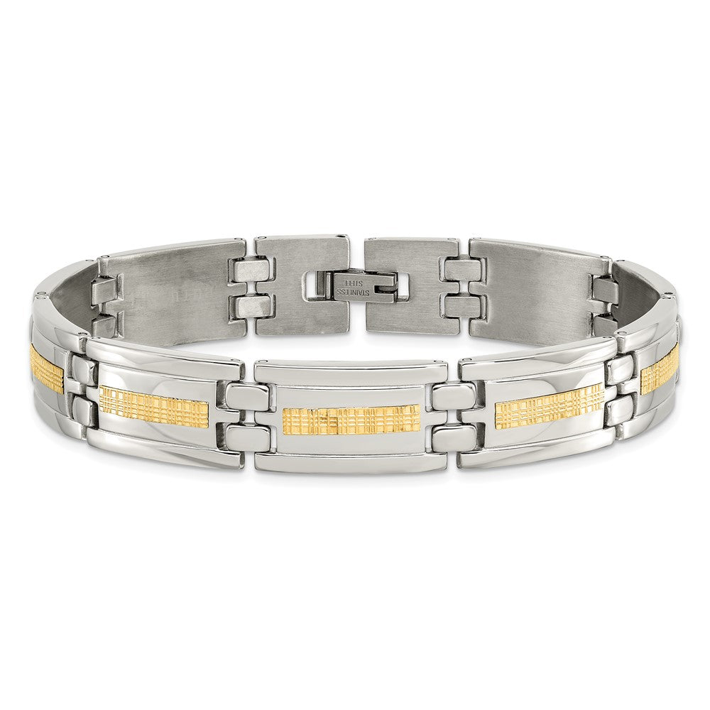 Stainless Steel Polished w/14k Inlay Link 8.75in Bracelet 8.75 inches