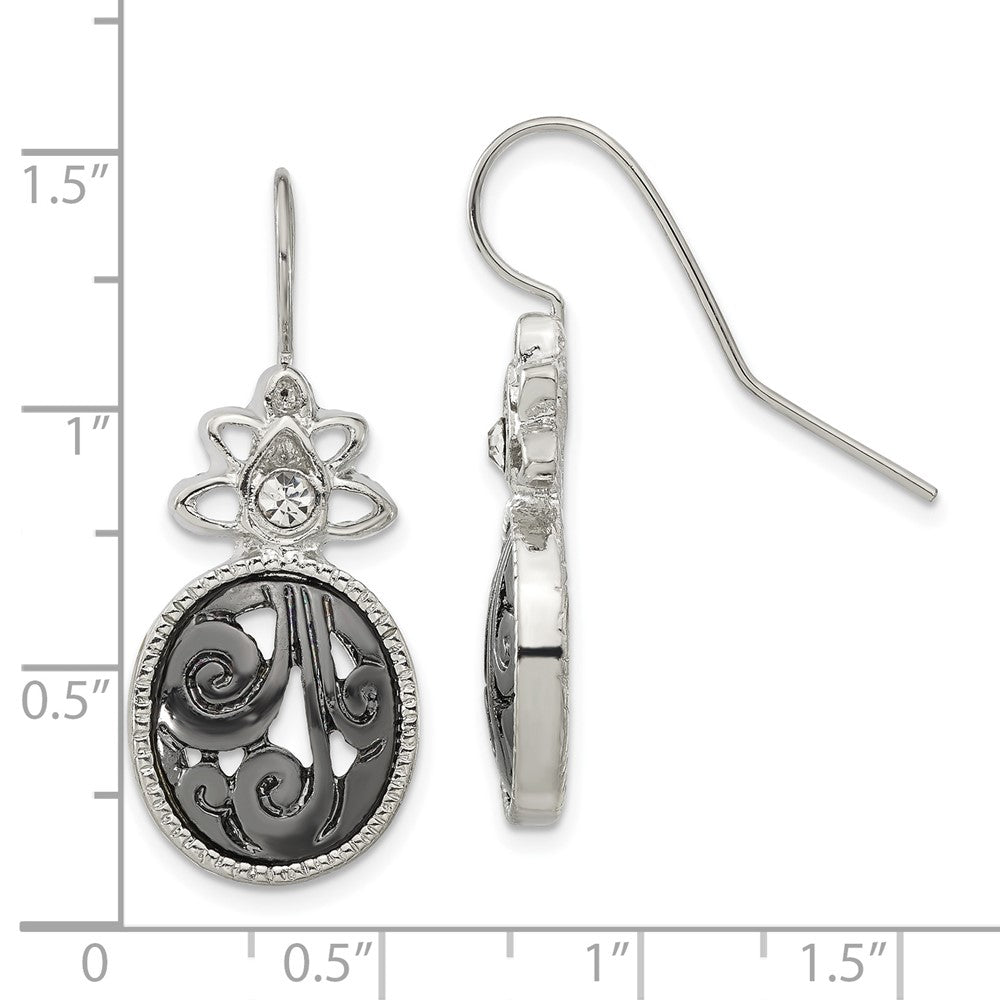 1928 Jewelry Silver-tone and Black-plated Filigree Clear Crystal Dangle Earrings