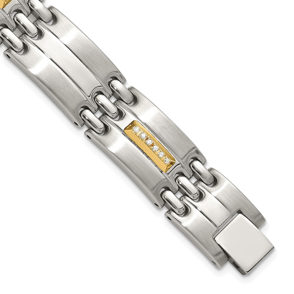 Chisel Stainless Steel Brushed and Polished with 14K Gold Accent and 1/4ct. Diamond 8.5 inch Bracelet 8.5 inches