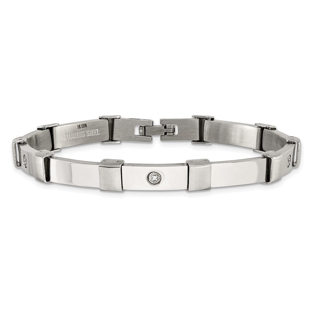 Chisel Stainless Steel Brushed and Polished with 14K White Gold Accent and .03ct Diamond 8.25 inch Bracelet 8.25 inches