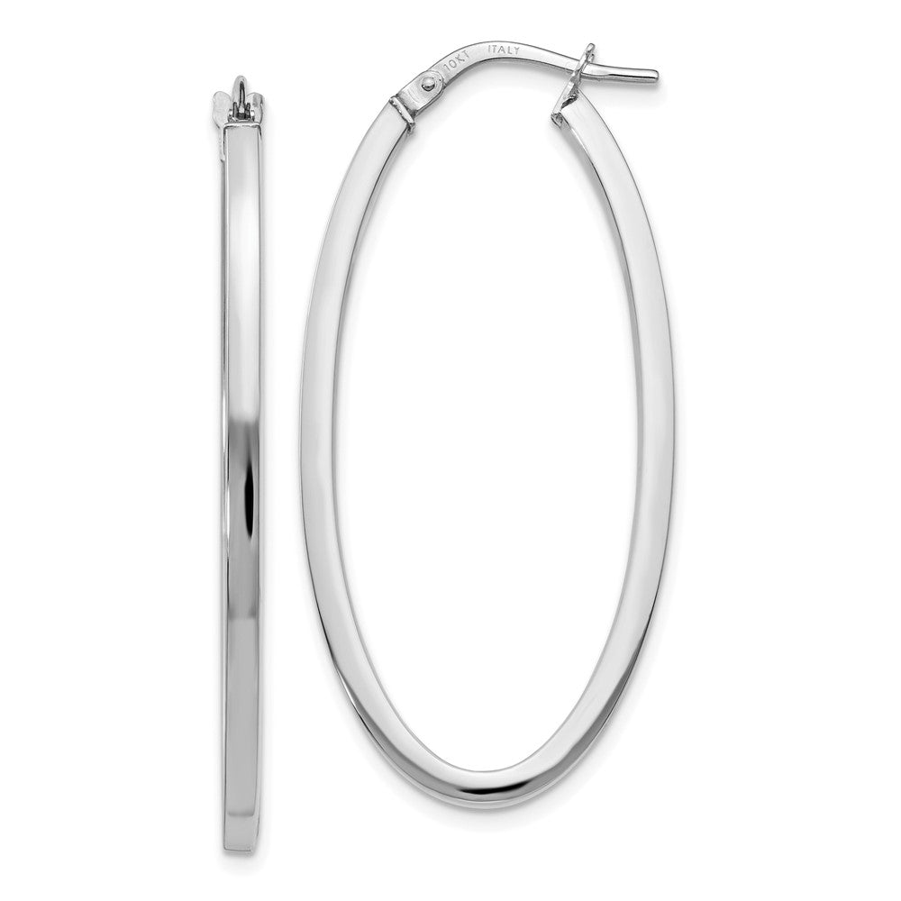 10K White Gold Polished Oval Hinged Hoop Earrings