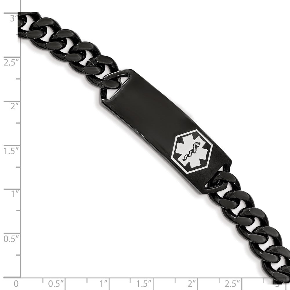 Stainless Steel Polished Black IP w/White Enamel 8in MED ID Bracelet 8 inches