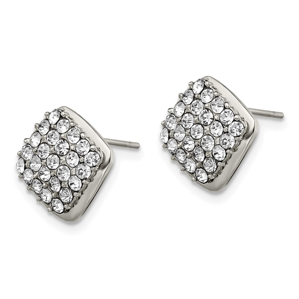 Stainless Steel Polished Post Square with Crystal Earrings