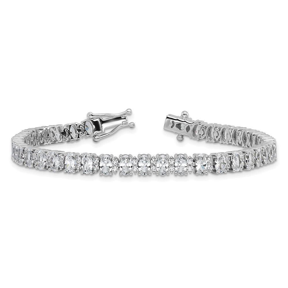 Cheryl M Sterling Silver Rhodium-plated Fancy Oval CZ Bracelet 7.25 inches