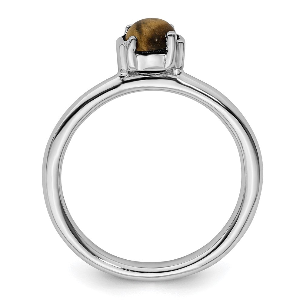 Sterling Silver Stackable Expressions Tigers Eye Rhodium-plated Ring Size -6