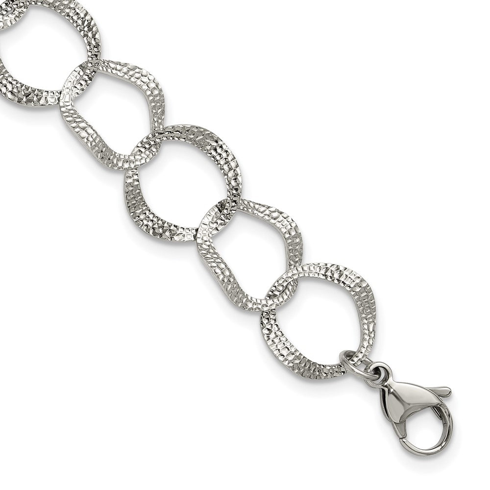 Chisel Stainless Steel Polished and Textured Open Circles 7.25 inch Plus a 1.5 inch Extension Bracelet 8.75 inches
