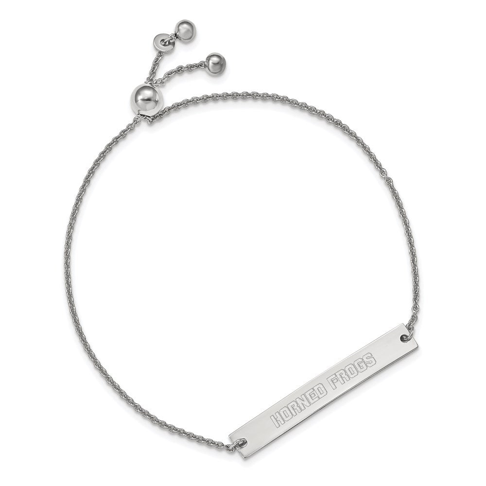 Sterling Silver Rhodium-plated LogoArt Texas Christian University Horned Frogs Small Bar Adjustable 9 inch Bracelet
