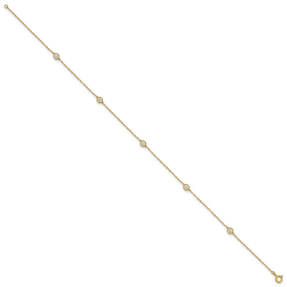 10k Polished Bezel-set CZ 5-Station 10 inch Anklet