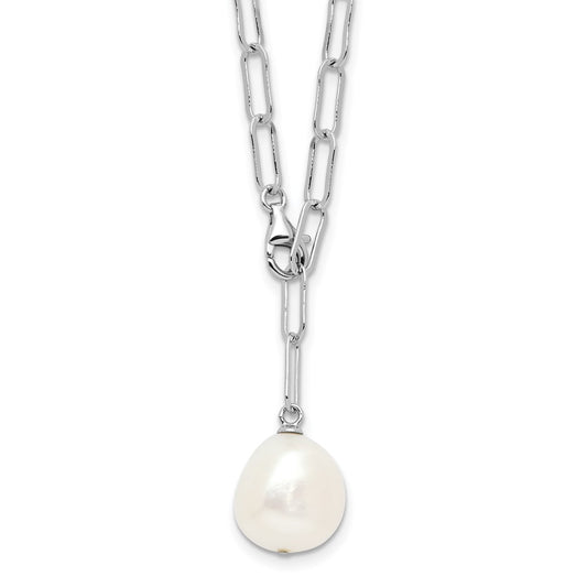 Sterling Silver Rhodium-plated 12-13mm Teardrop Freshwater Cultured Pearl Adjustable 24 inch Necklace