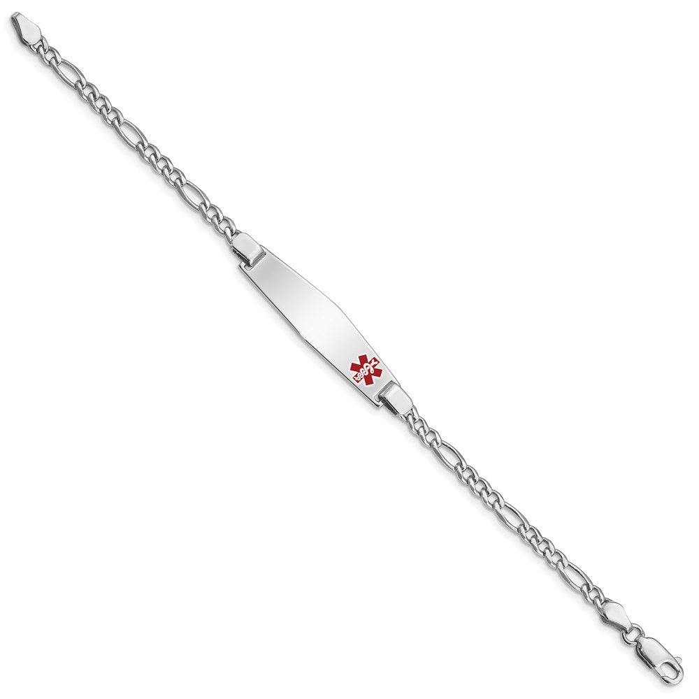 Sterling Silver Rhodium-plated Medical ID Figaro Link Bracelet 7 inches