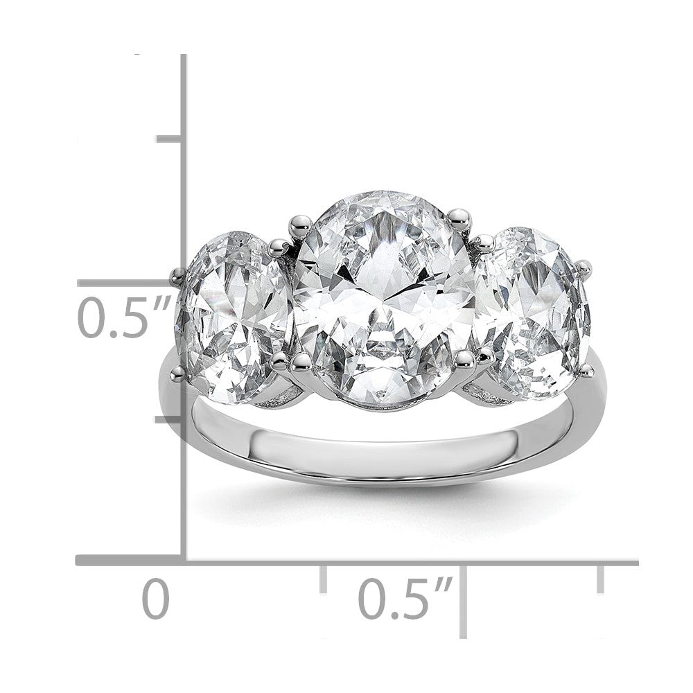 Cheryl M Sterling Silver Rhodium-plated Polished Oval CZ 3-Stone Ring