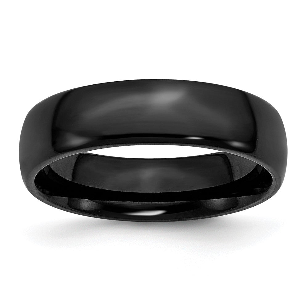 Stainless Steel 6mm Black IP-plated Polished Band Size - 8.5