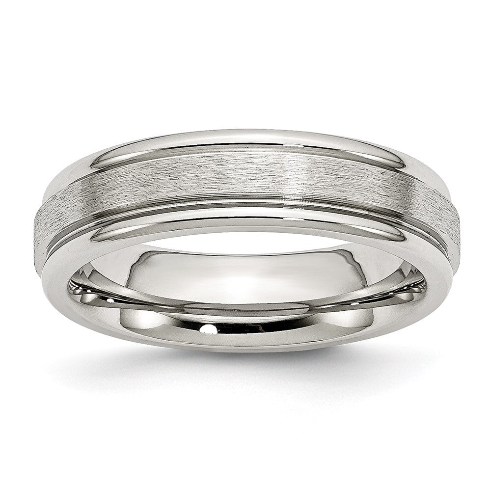 Stainless Steel Polished w/Satin Center 6mm Grooved Edge Band Size - 9.5