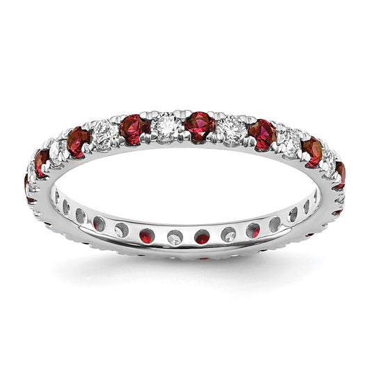 14k White Gold 1/2 carat Lab Grown Diamond VS/SI+ G+ and Lab Created Ruby Size 7 Eternity Band