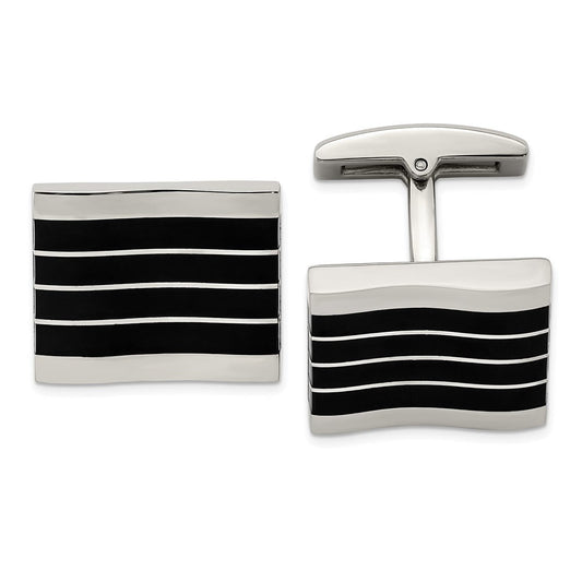 Chisel Stainless Steel Polished Black Cats Eye Rectangle Cuff Links