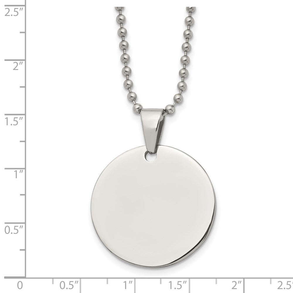 Stainless Steel Brushed & Polished Round 2mm Dog Tag 24in Necklace
