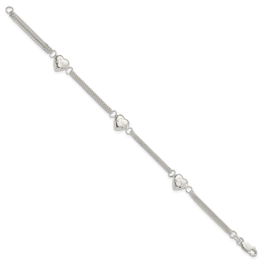 Sterling Silver Heart with Love Bracelet 7 inches