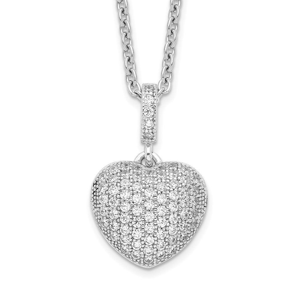 Brilliant Embers Sterling Silver Rhodium-plated 74 Stone 18 inch Micro Pav‚ CZ Heart Necklace with 2 Inch Extender 18 Inches