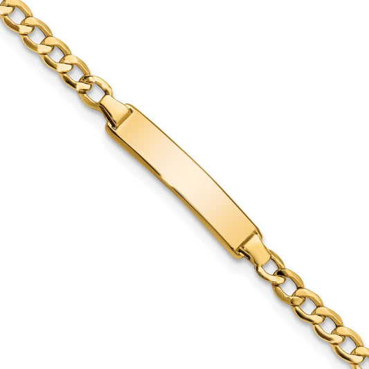 14k Semi-solid Cuban Link ID Bracelet 6  inches