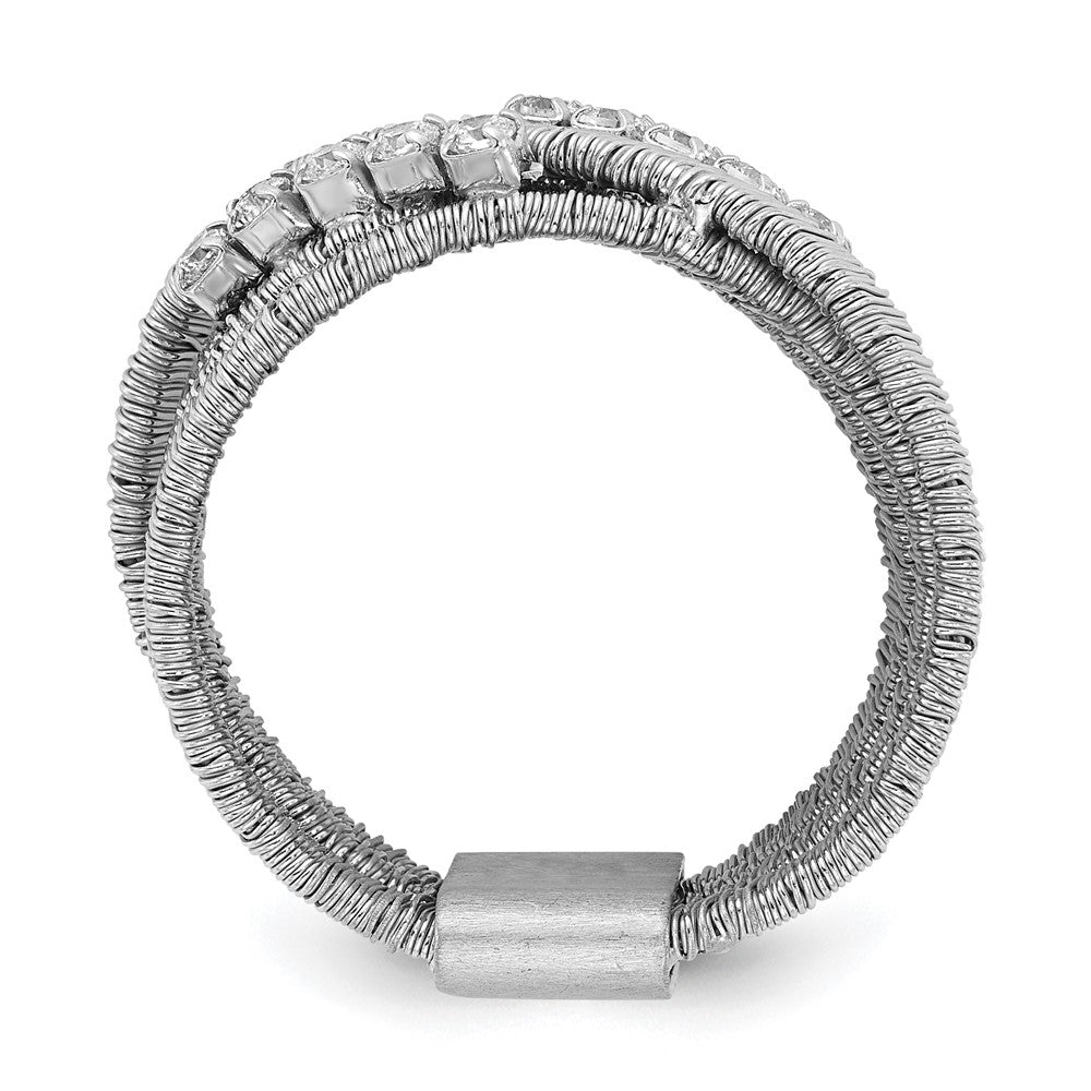 Sterling Silver Rhodium-plated CZ 4 Row Wire Wrapped Size 9 Ring