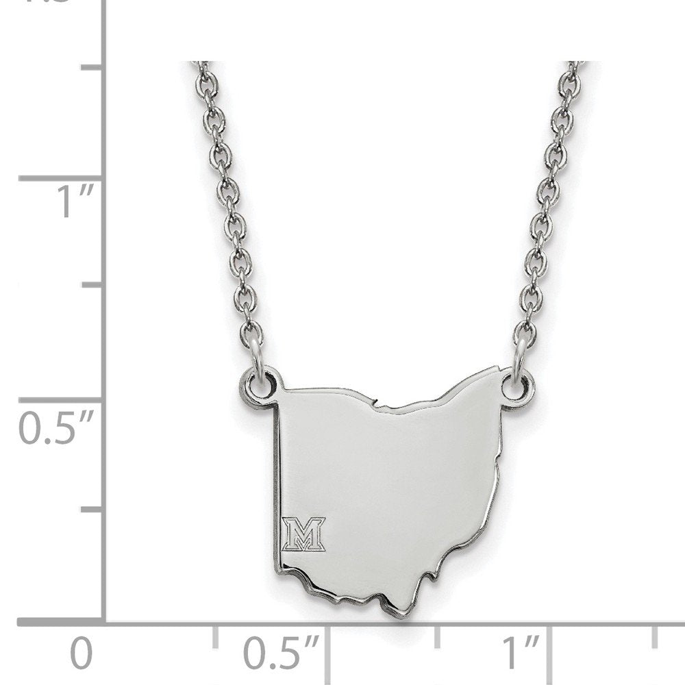 Sterling Silver Miami University Ohio Shape State Necklace