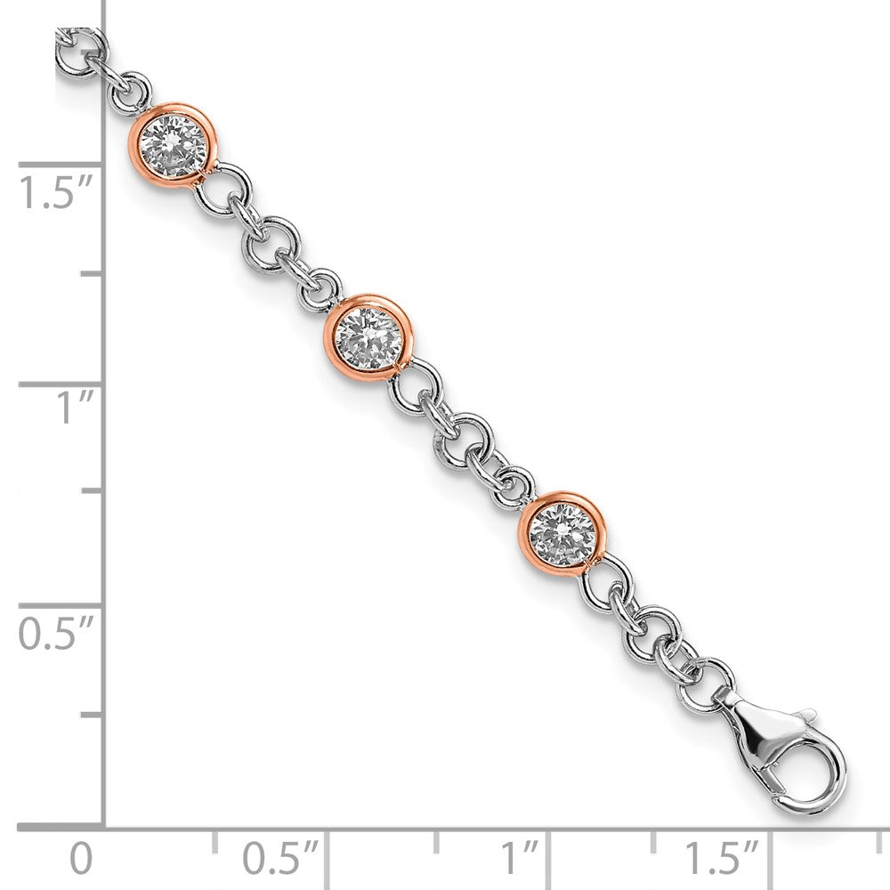 Cheryl M Sterling Silver Rhodium-plated and Rose Gold-plated Accent Brilliant-cut CZ Bezel 11 Station 7.25 Inch Bracelet 7.25 inches
