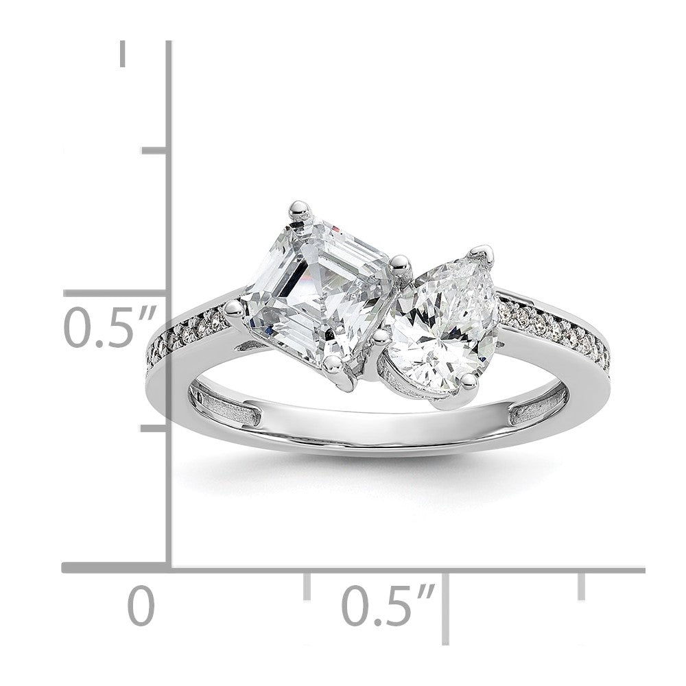 Cheryl M Sterling Silver Rhodium-plated Polished Pear and Square CZ Ring