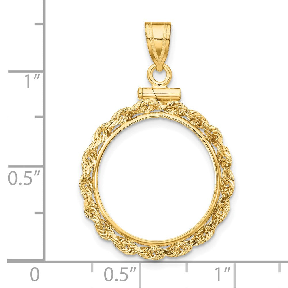 Wideband Distinguished Coin Jewelry 14k Polished Rope 17.8mm x 1.35mm Screw Top Coin Bezel Pendant