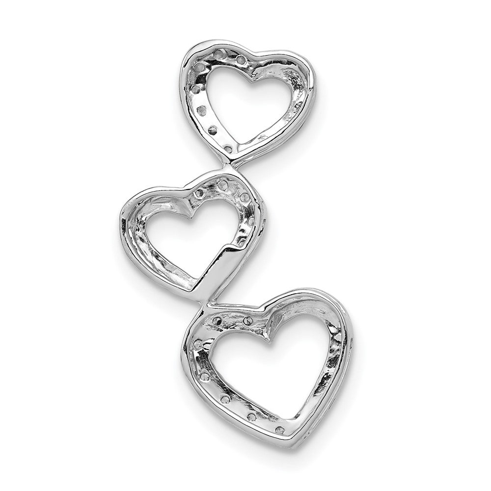 14k White Gold 1/10 carat Lab Grown Diamond VS/SI+ G+ Triple Heart Chain Slide Pendant