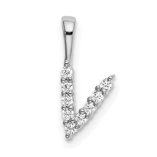 14k White Gold Small Initial V Diamond Necklace
