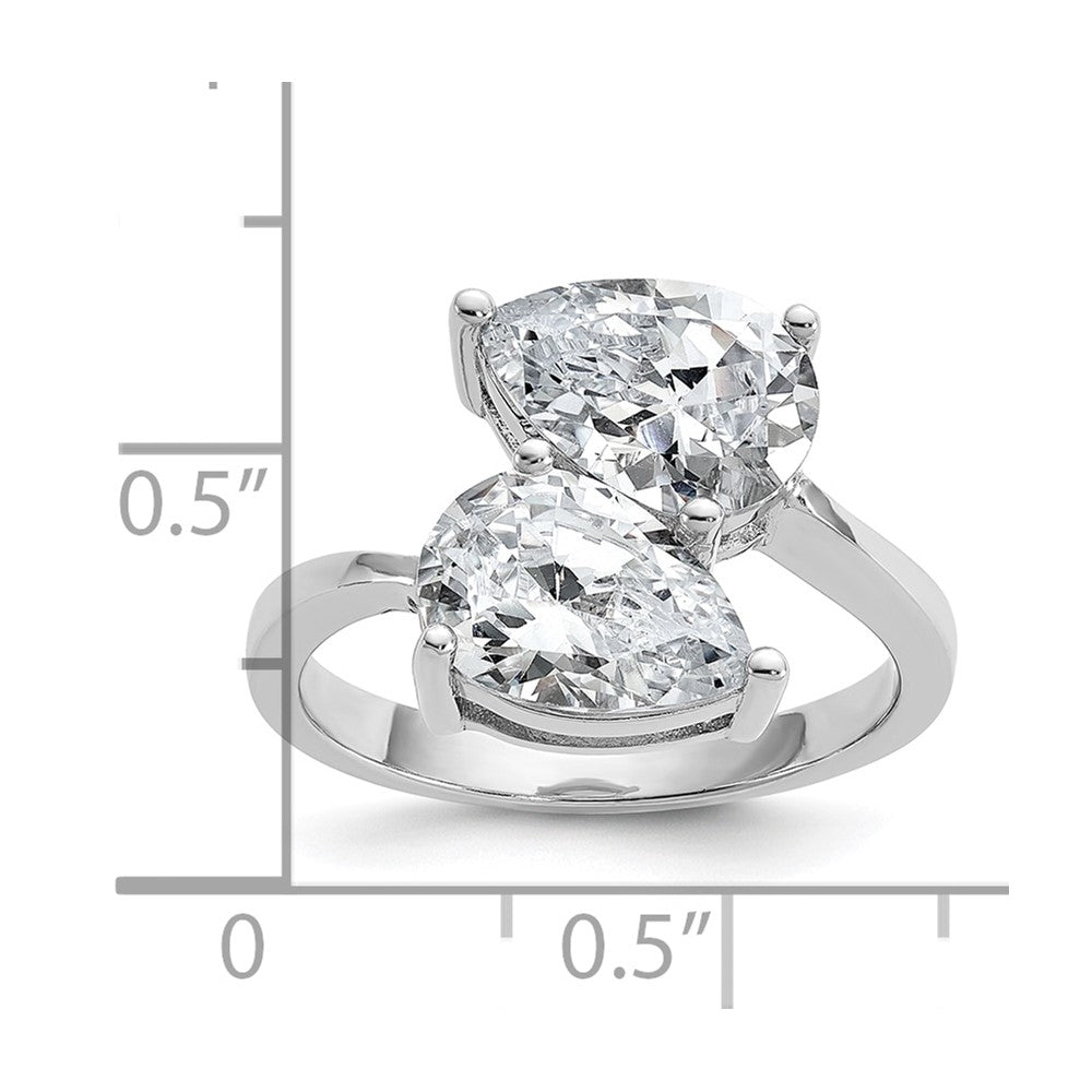 Cheryl M Sterling Silver Rhodium-plated Polished Double Pear CZ Ring