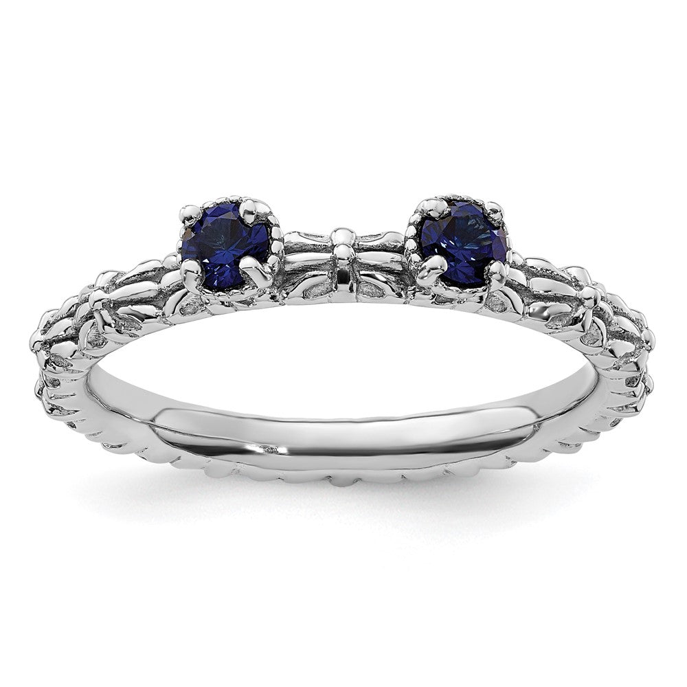 Sterling Silver Stackable Expressions Created Sapphire Two Stone Ring Size -9