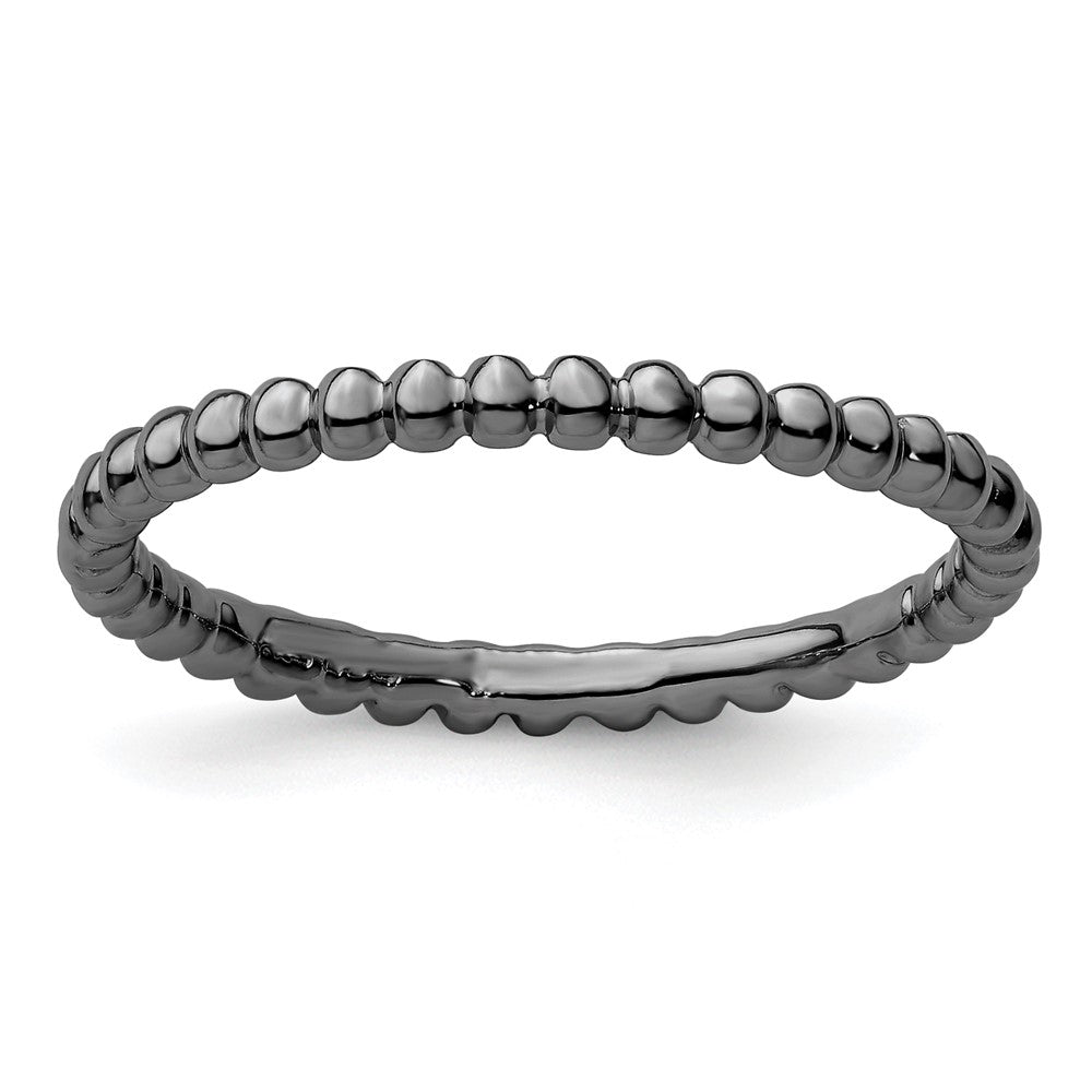 Sterling Silver Stackable Expressions Black-plated Beaded Ring Size -10