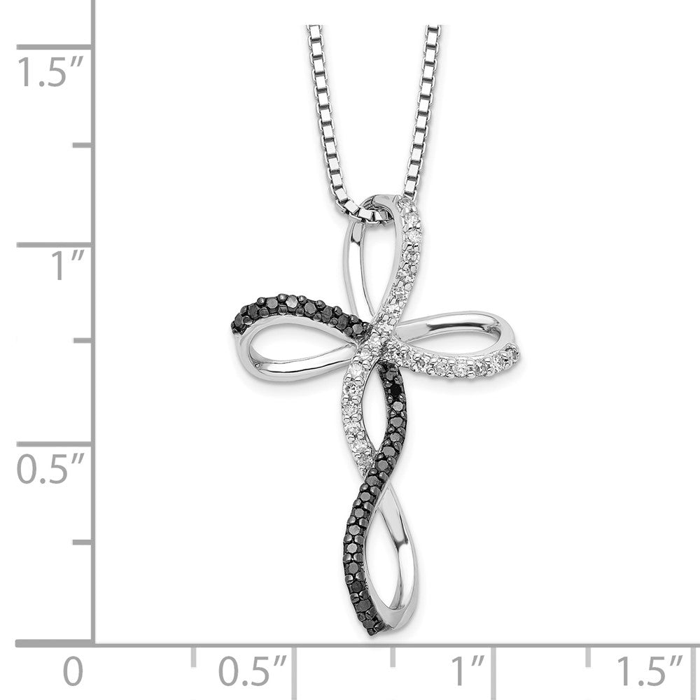 White Night Sterling Silver Rhodium-plated Black and White Diamond Cross 18 Inch Necklace with 2 Inch Extender 18 Inches