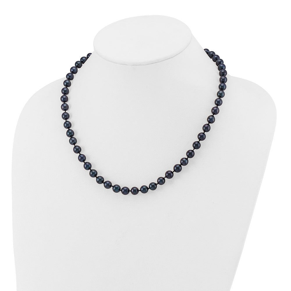 14k White Gold 7-8mm Black Round Akoya Saltwater Cultured Pearl 18 inch Necklace