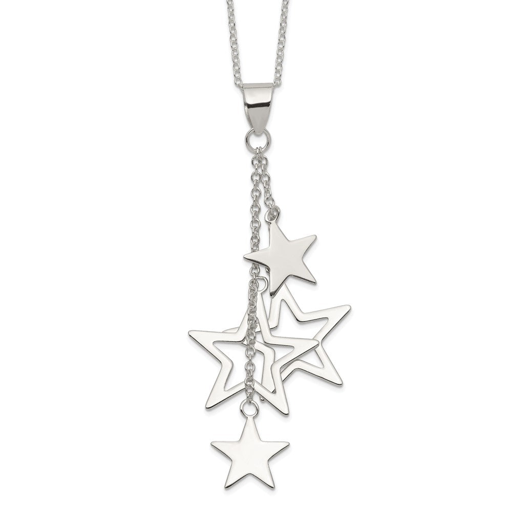 Sterling Silver Rhodium-plated Dangling Stars Necklace 18 Inches