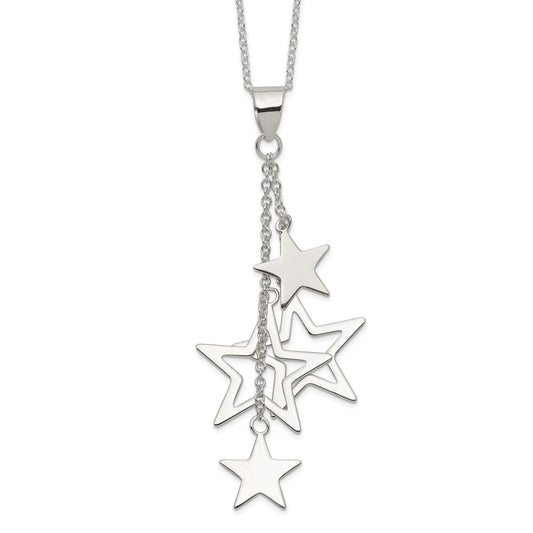 Sterling Silver Rhodium-plated Dangling Stars Necklace 18 Inches
